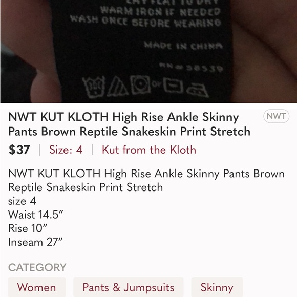 NWT Kut from the Kloth Connie High Rise Fab Ab Ankle Skinny Pant Snakeskin Print - Picture 2 of 15
